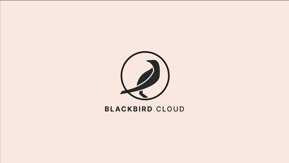 Merkvogel die in het logo landt, sluitbeeld (Blackbird Cloud)